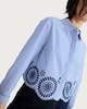 image 3 of F&F Pure Cotton Poplin Stripe Embroidered Scallop Hem Shirt in Multi Blue
