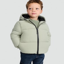 F&F Boys Zip Through Hooded Puffer Jacket in Green