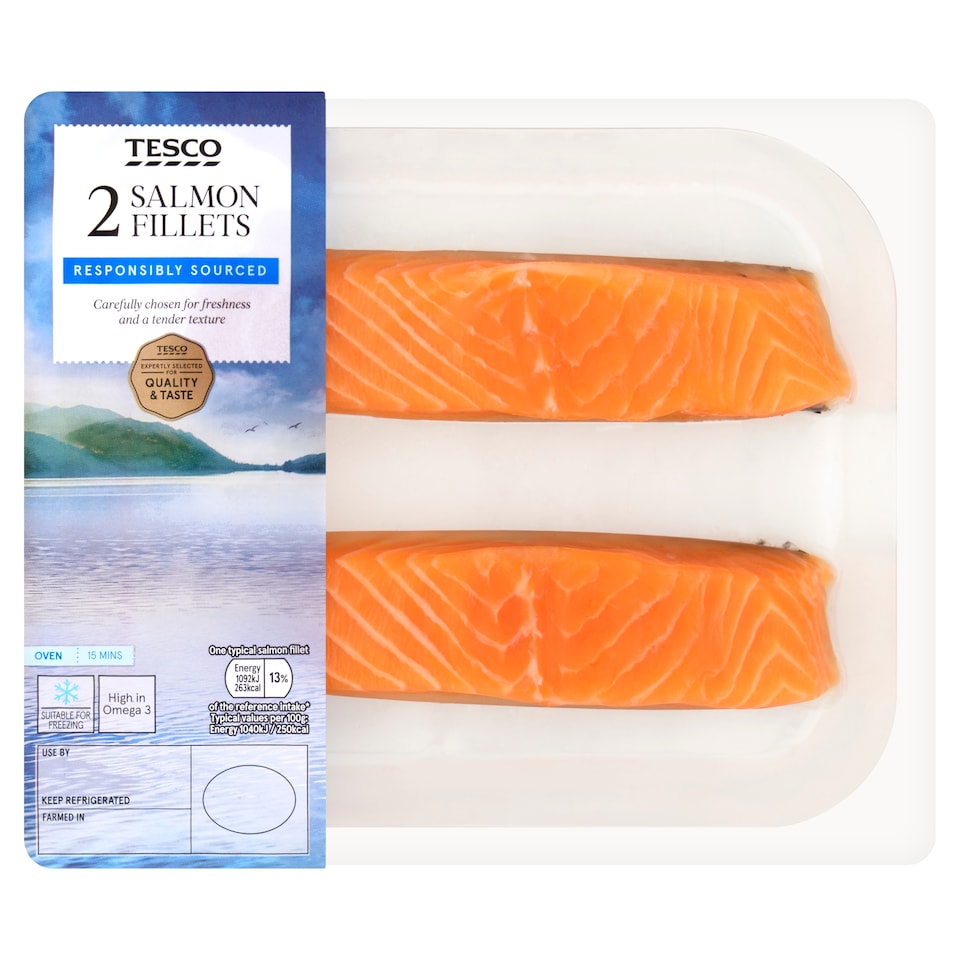 Tesco Salmon Fillets Skin On & Boneless 220G