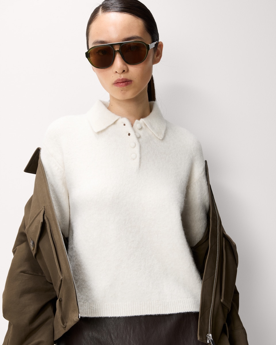 image 1 of F&F Textured Polo Jumper in Cream