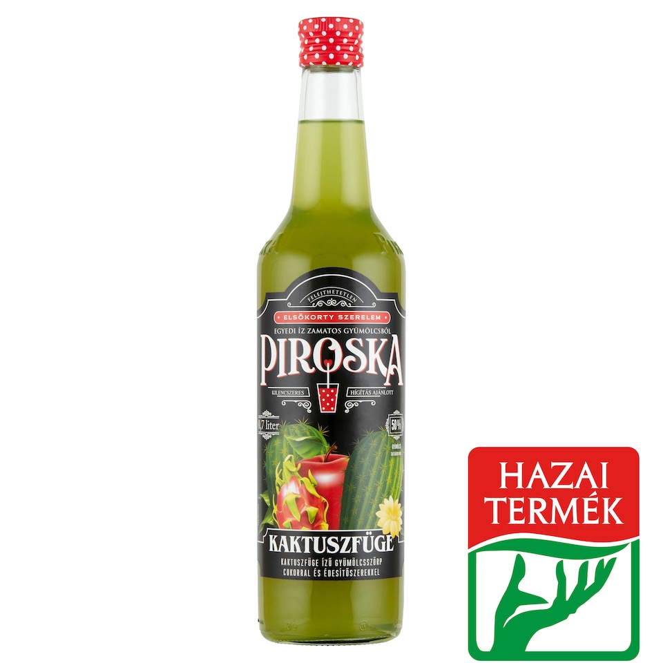 Piroska kaktuszfüge ízű gyümölcsszörp cukorral és édesítőszerekkel 0,7 l