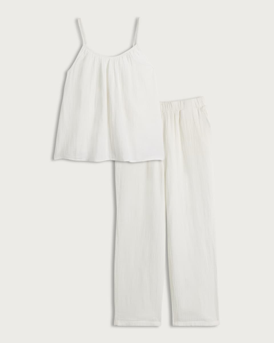 image 1 of F&F 2-Piece Pure Cotton Cami Top and Bottoms Pyjama Set in Cream