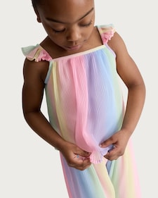 F&F Girls 2-Piece Plisse Pleated Rainbow Vest and Trousers Set in Multi