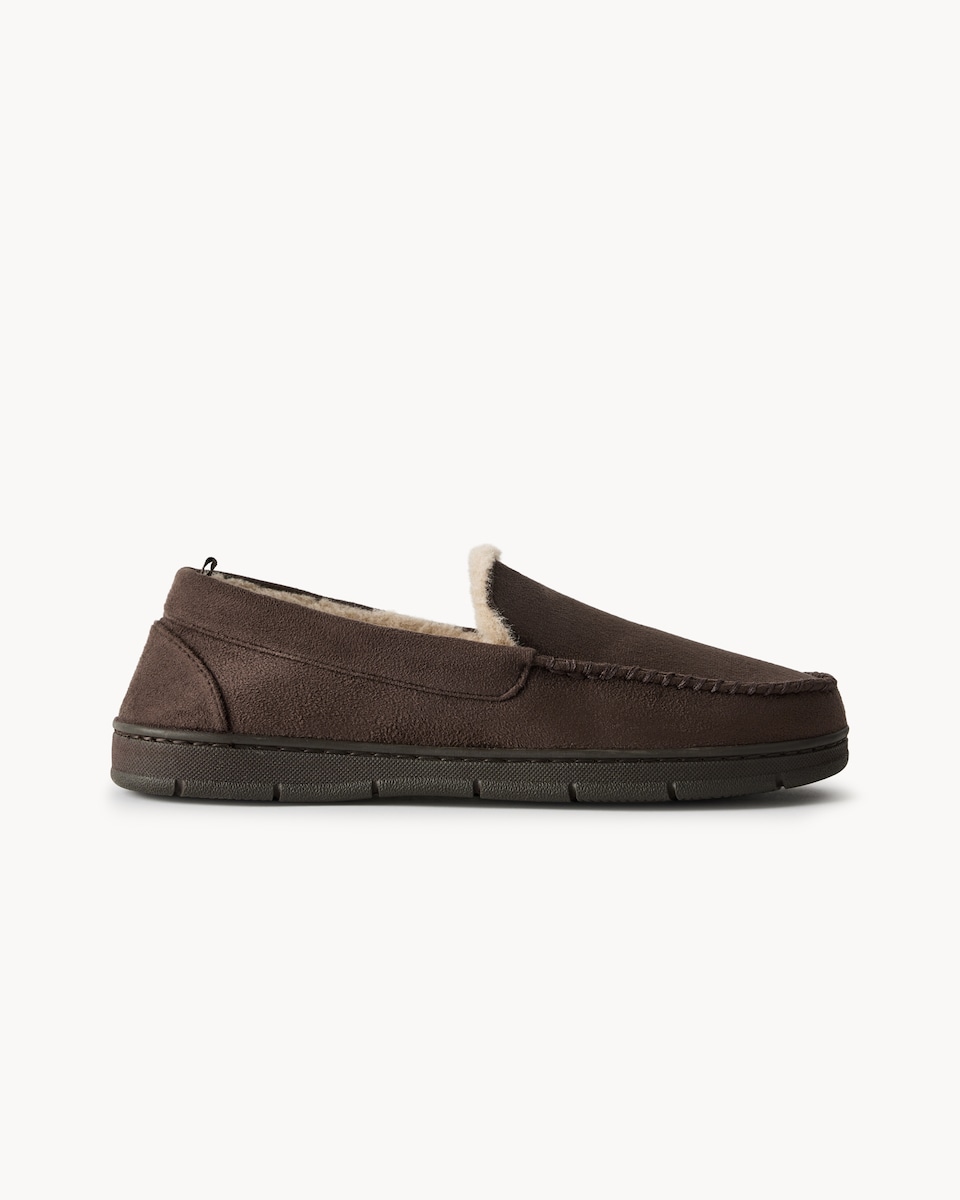 image 1 of F&F Faux Fur Lined Moccasin Slippers in Brown