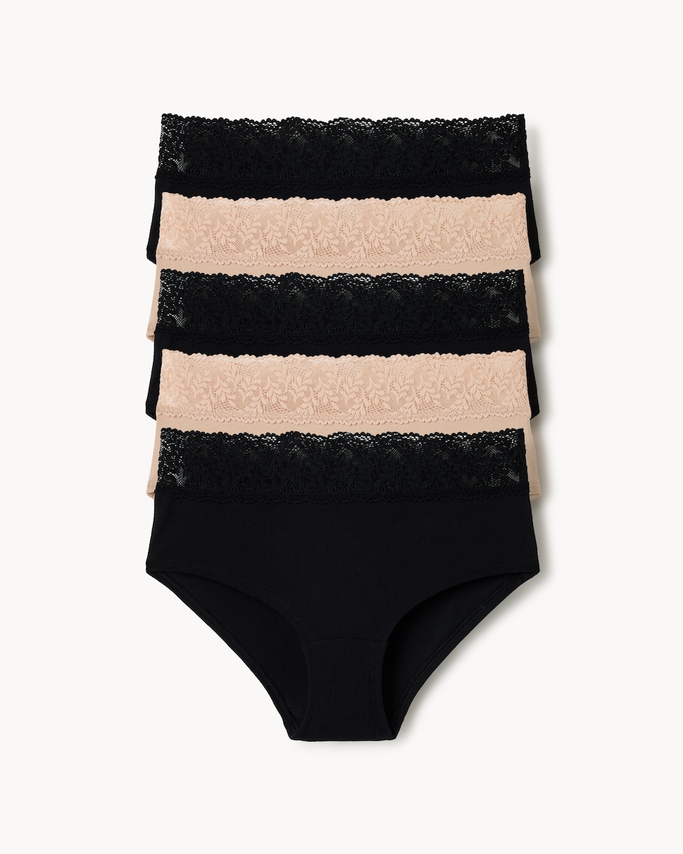 image 1 of F&F 5-Pack Cotton Rich Lace Trim Shorts in Multi
