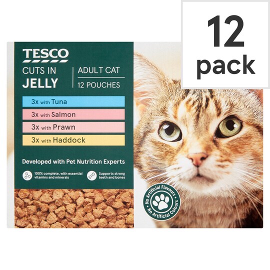 Tesco Cat Pouches Cuts In Jelly Fish Select 12X100g Tesco Groceries
