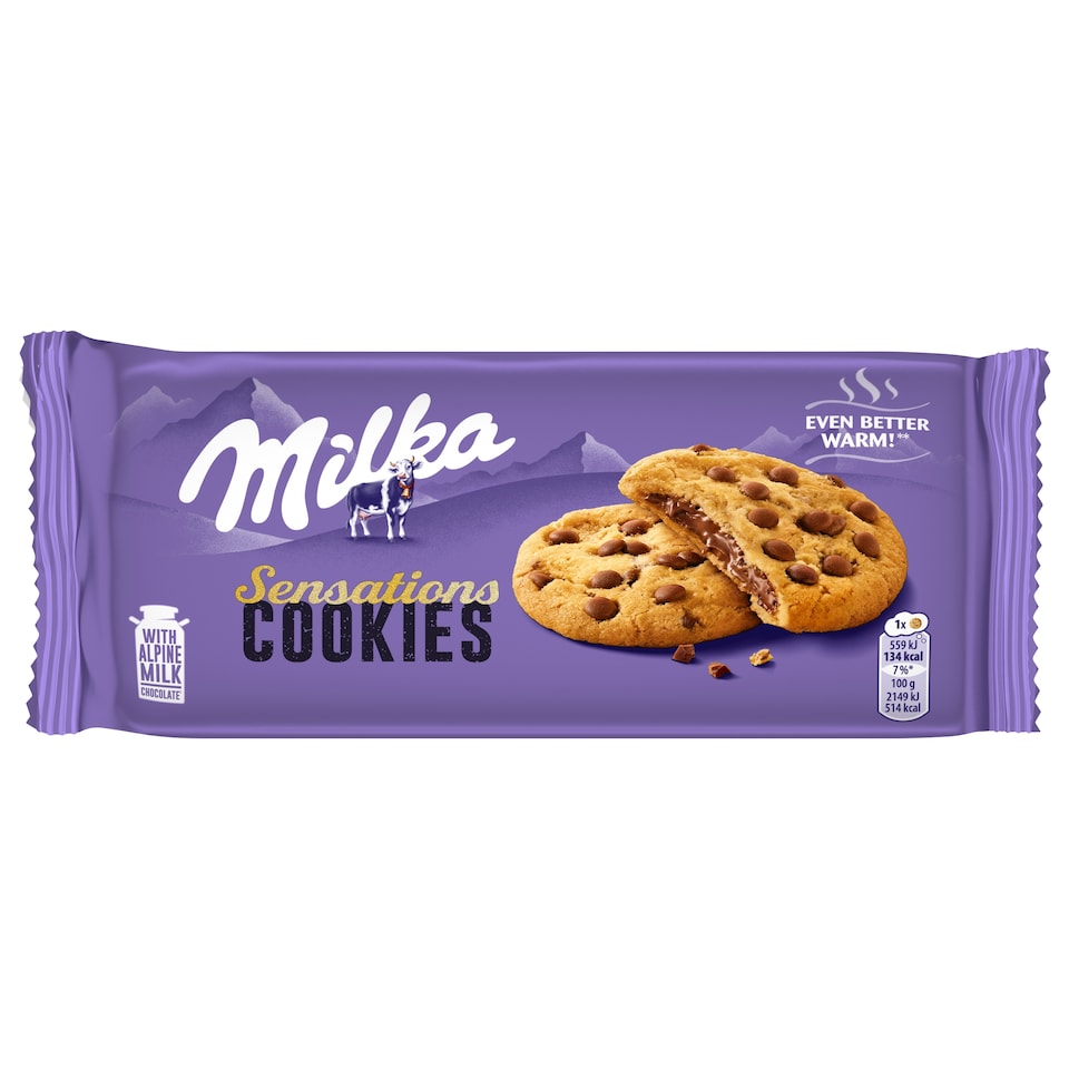 image 1 of Milka Cookies Sensations Filled Cookies with Pieces of Chocolate 156 g