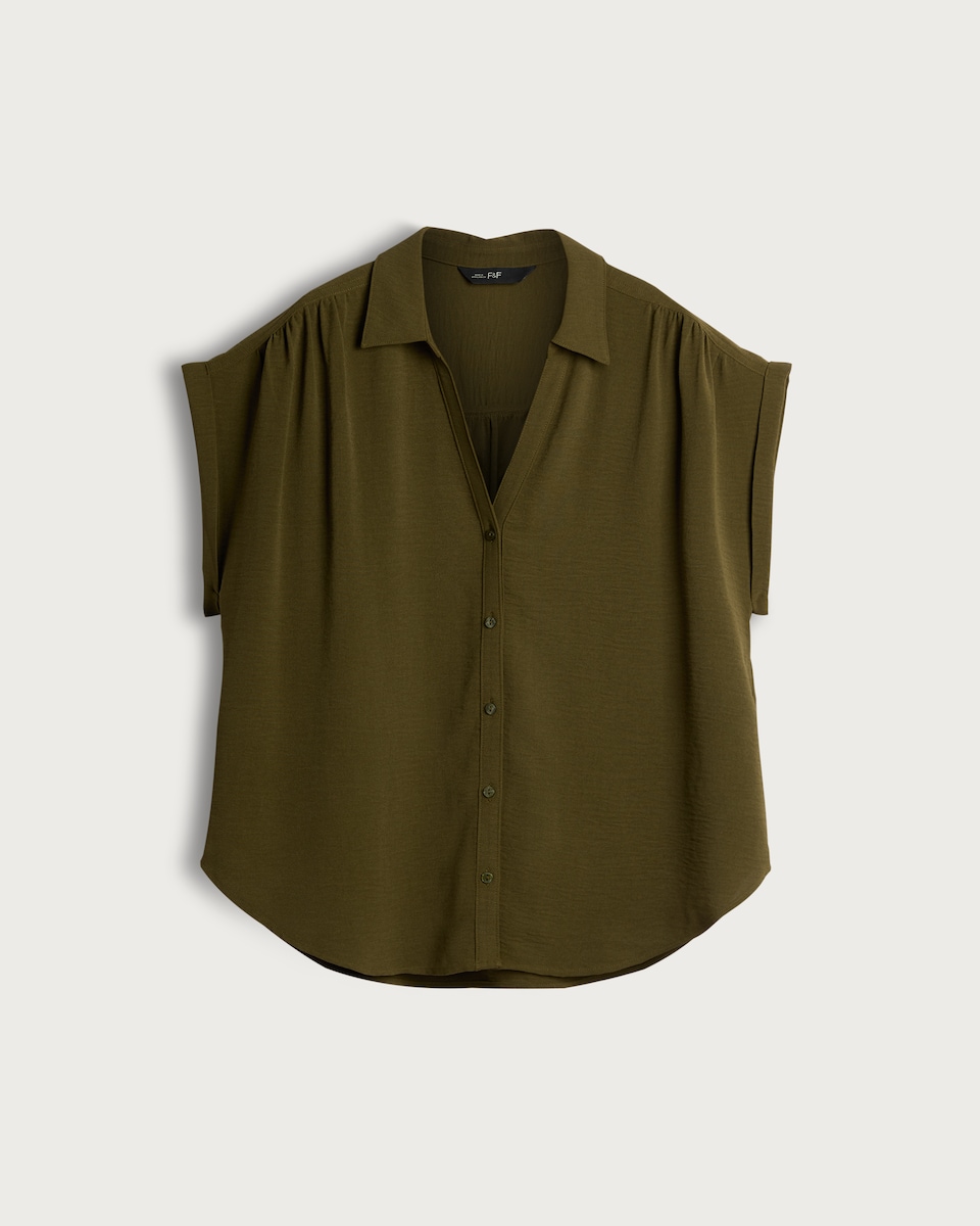 image 1 of F&F Button Front Collared Blouse in Green