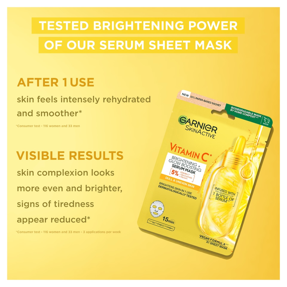 image 1 of Garnier SkinActive Vitamin C Sheet Mask 28g