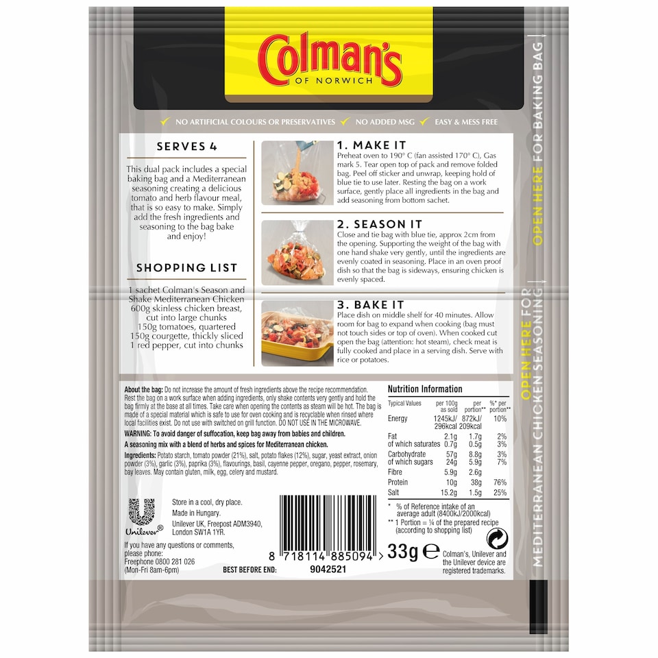 image 1 of Colman's Season & Shake Mediterranean Chicken Seasoning Mix 33G