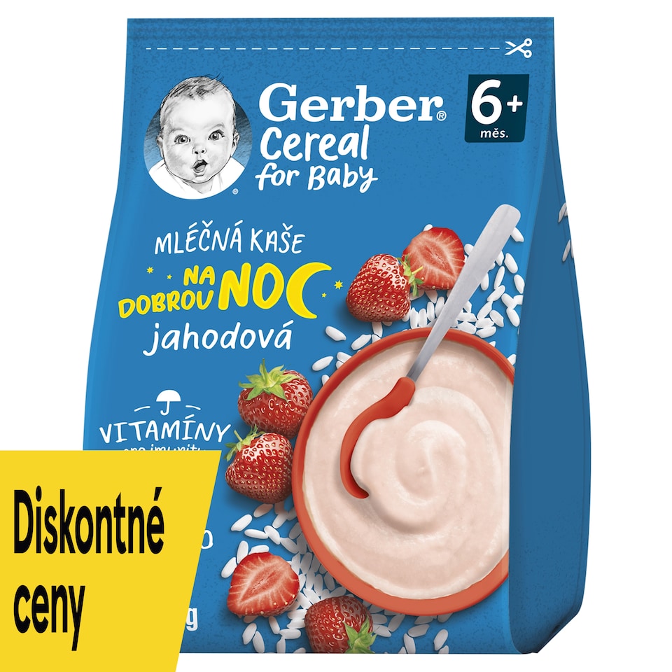 obrázok 1 z GERBER Cereal mliečna kaša jahodová Dobrú noc 230 g
