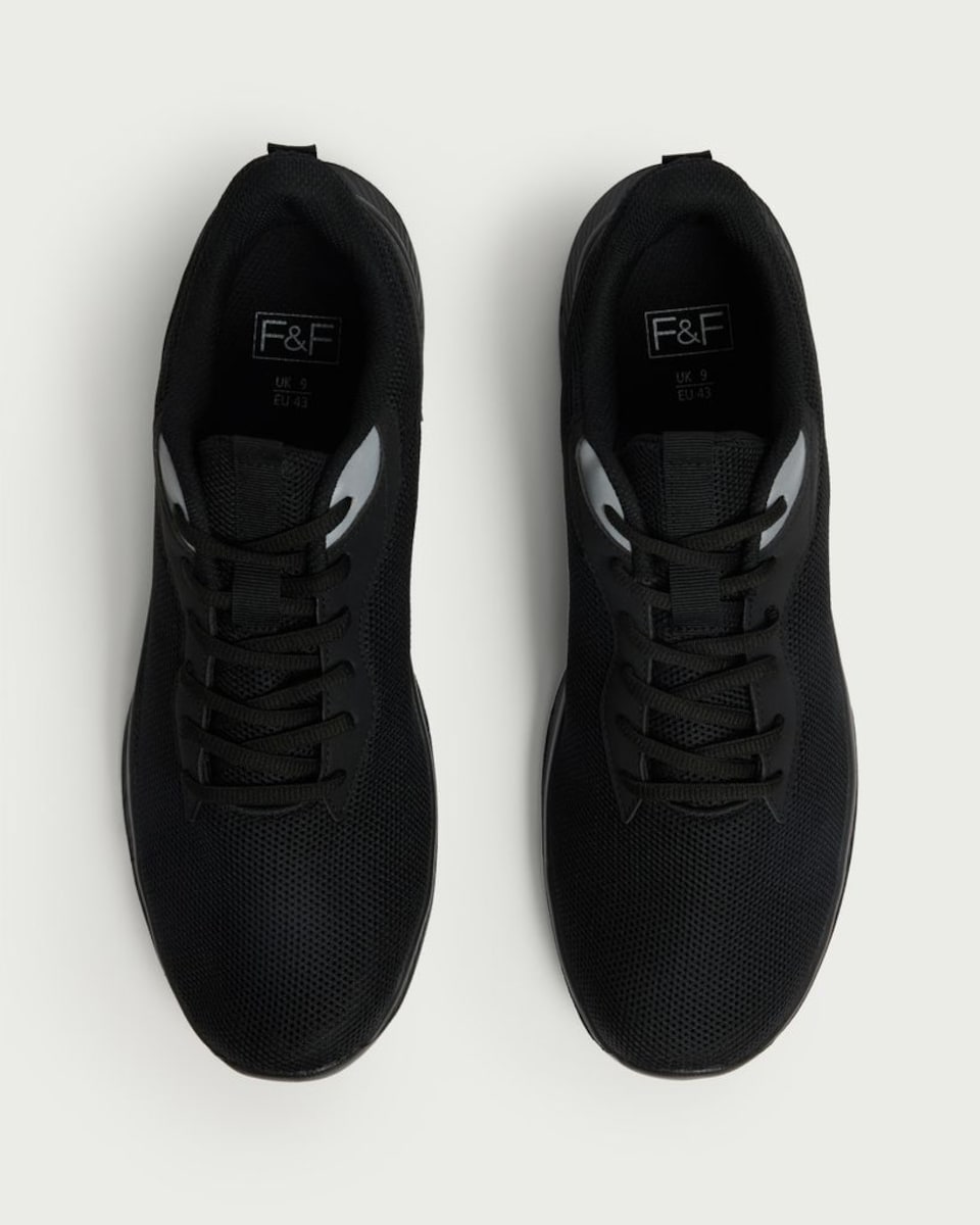 image 1 of F&F Textured Lace Up Trainers in Black