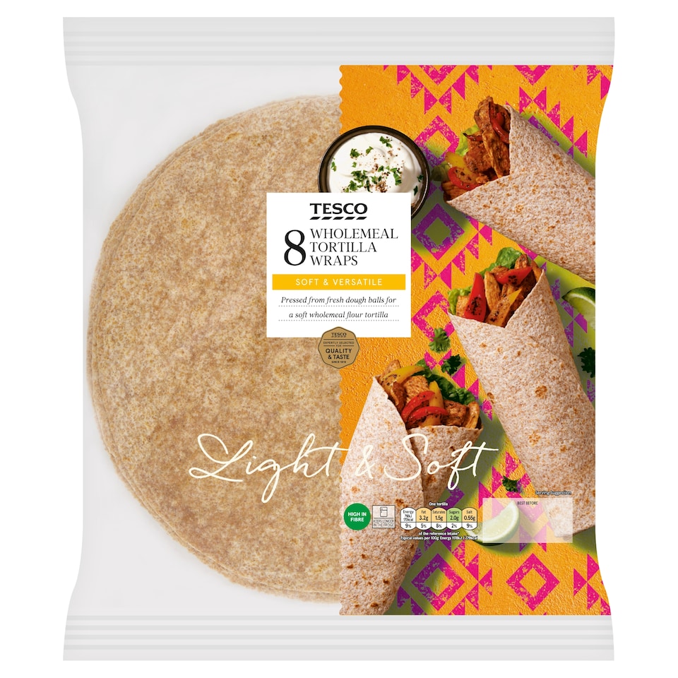 Tesco Wholemeal Tortilla Wraps 8 pack