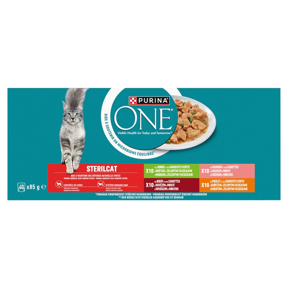 obrázok 1 z Purina ONE Sterilised kapsičky pre mačky hovädzie, kura, losos, morka v šťave 40 x 85 g