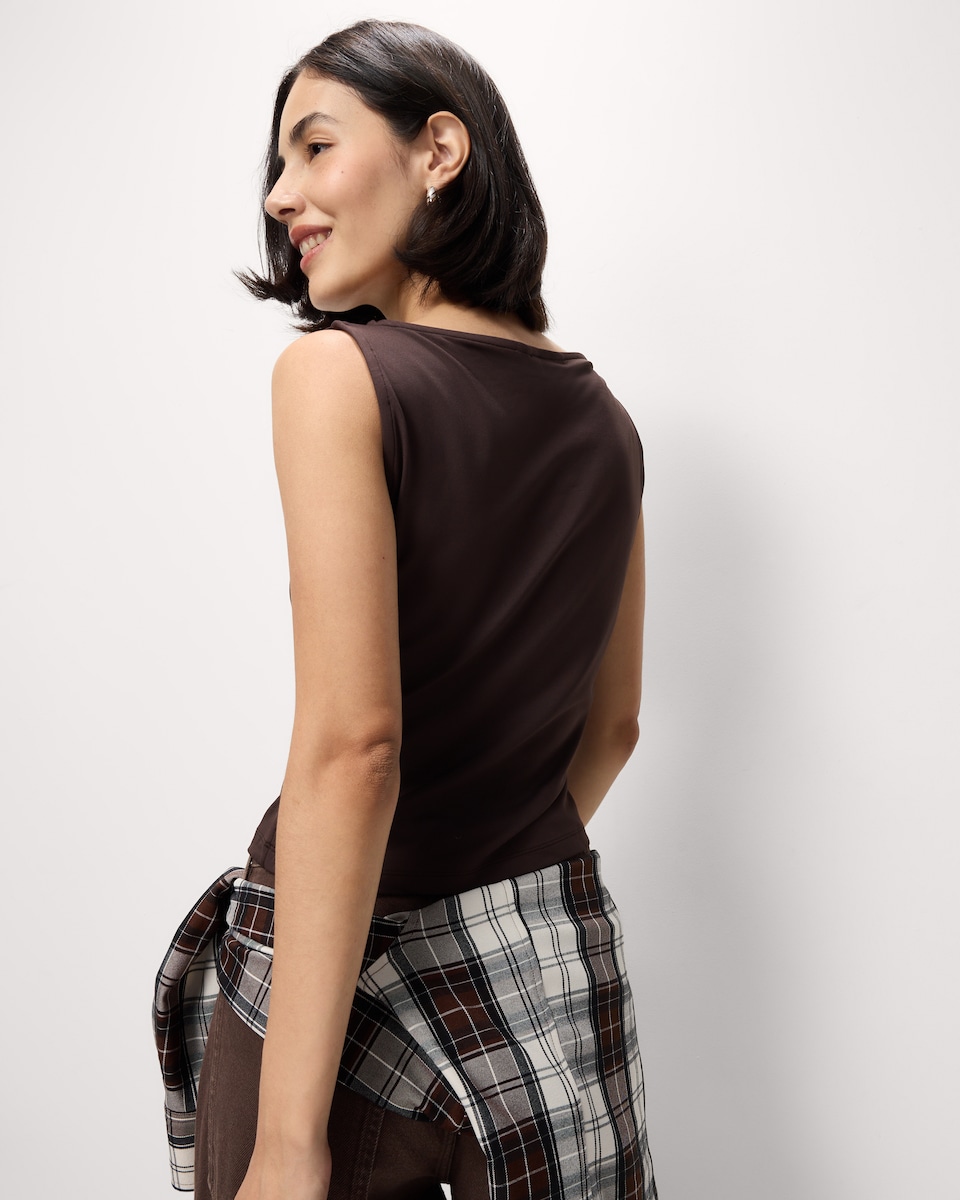 image 1 of F&F Slinky Slash Neck Vest in Chocolate