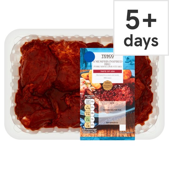Tesco 4 Memphis Inspired Bbq Pork Shldr Steaks 600G