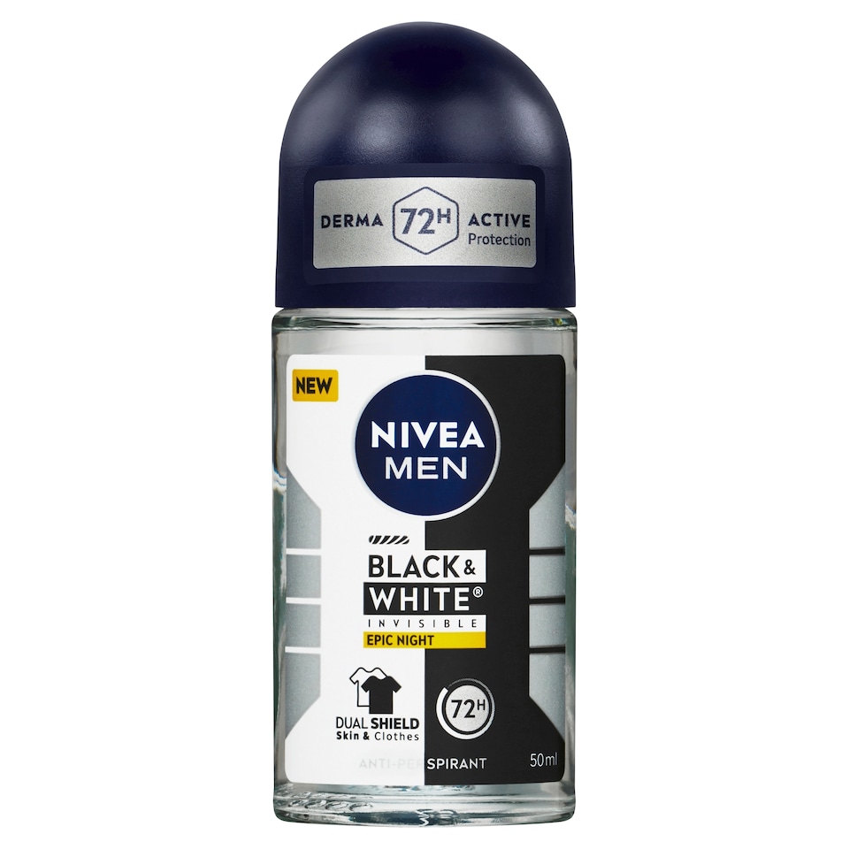 image 1 of Nivea Black & White Invisible Epic Night Antiperspirant Roll-On 50ml