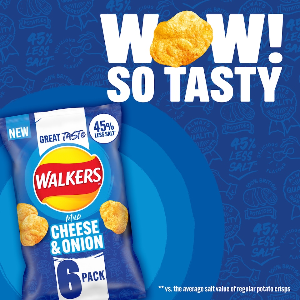 image 1 of Walkers Mild Cheese & Onion Less Salt Multipack Crisps 6x25g