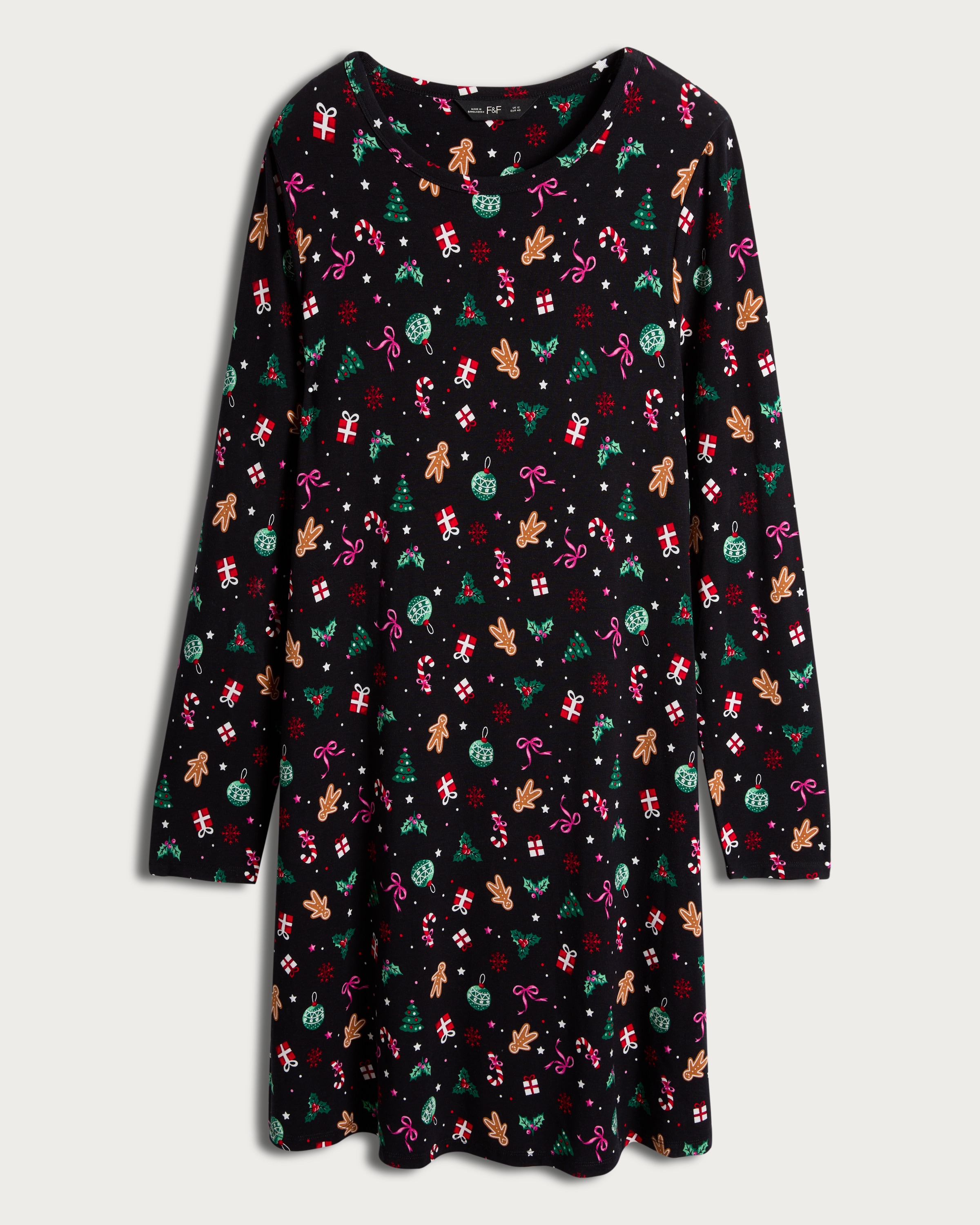 tesco christmas dress F&F Girls Cotton Rich Christmas Print Sweat Dress in Red