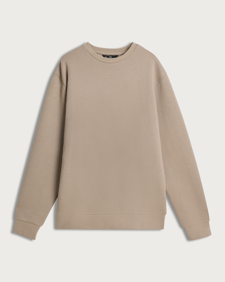 image 1 of F&F Cotton Rich Textured Crew Neck Sweatshirt in Stone