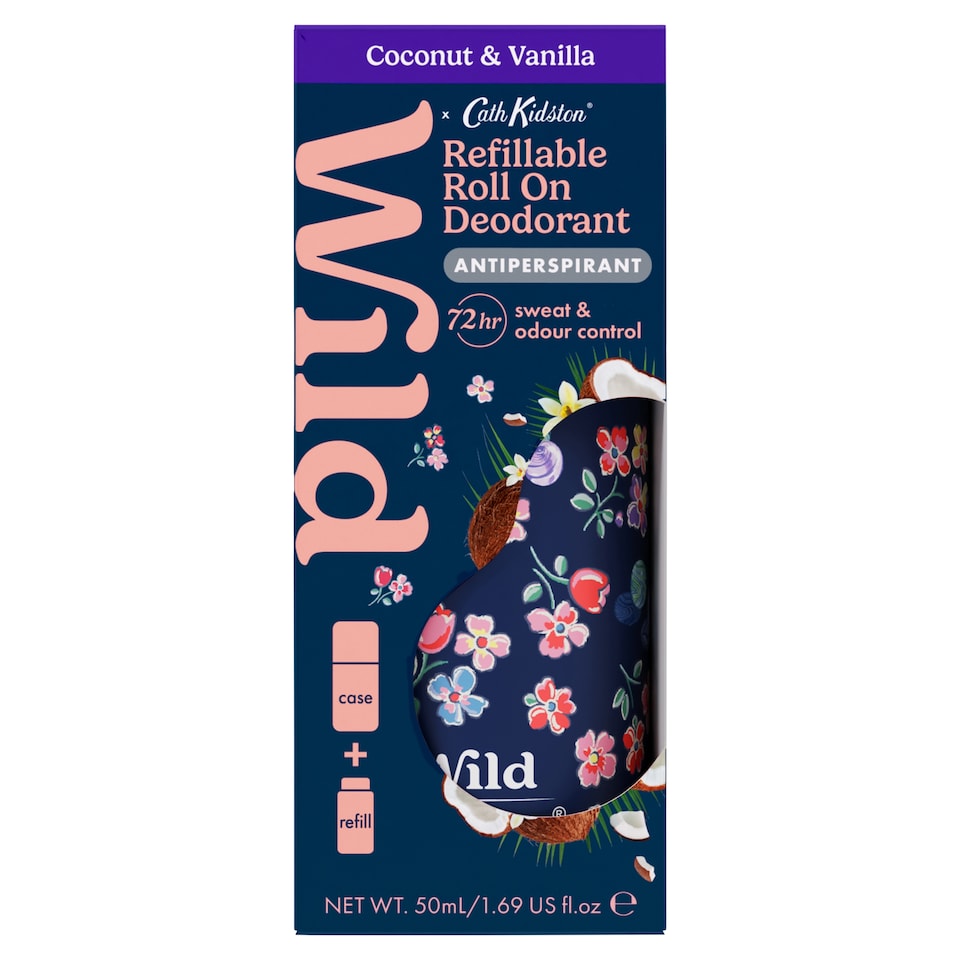 Wild & Cath Kidston Coconut & Vanilla Refillable Roll On Deodorant Antiperspirant 50ml