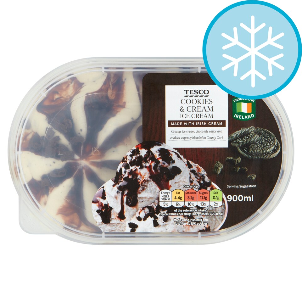 Tesco Cookie And Cream Ice Cream 900Ml