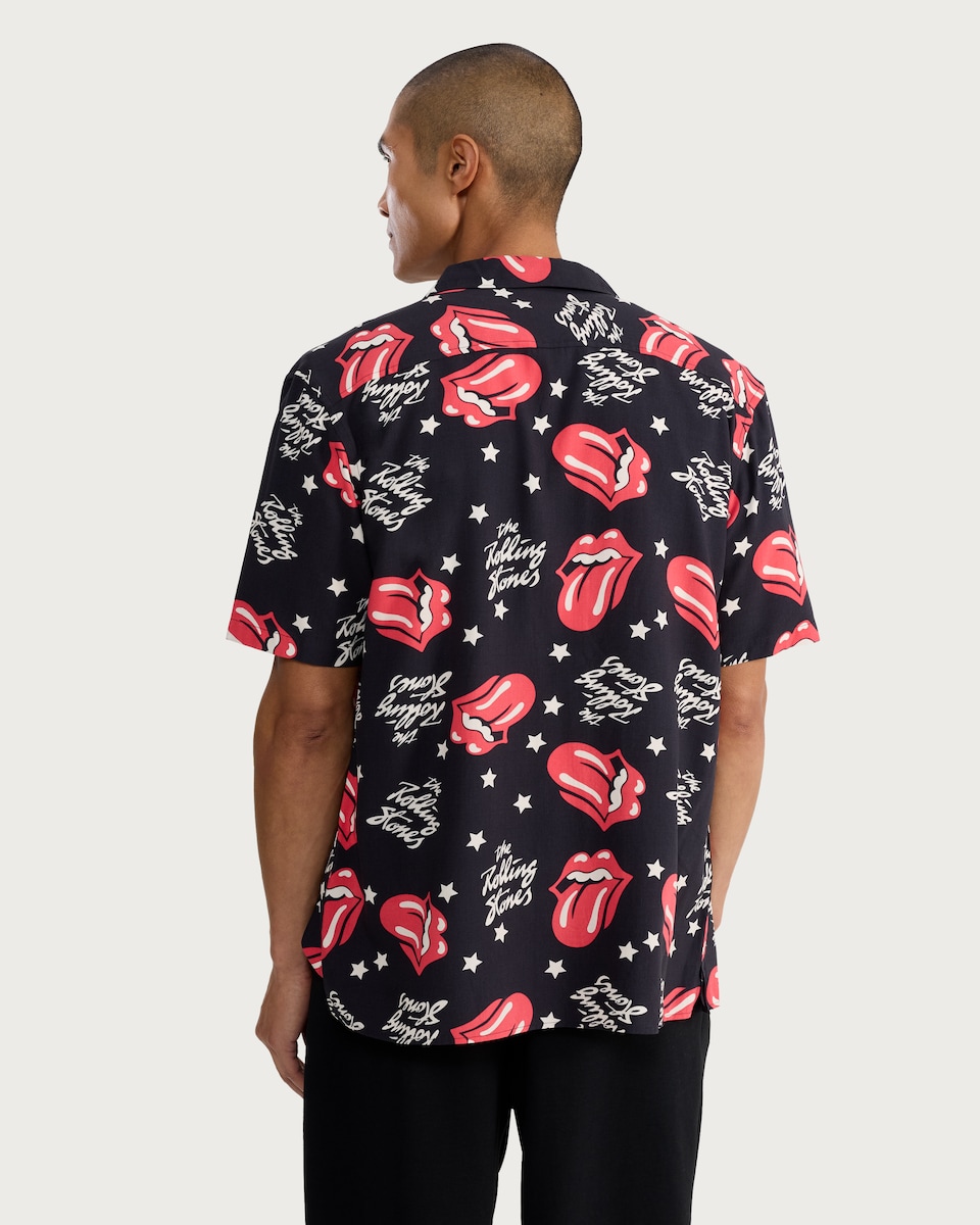 image 1 of Rolling Stones Tongue Print Shirt in Black