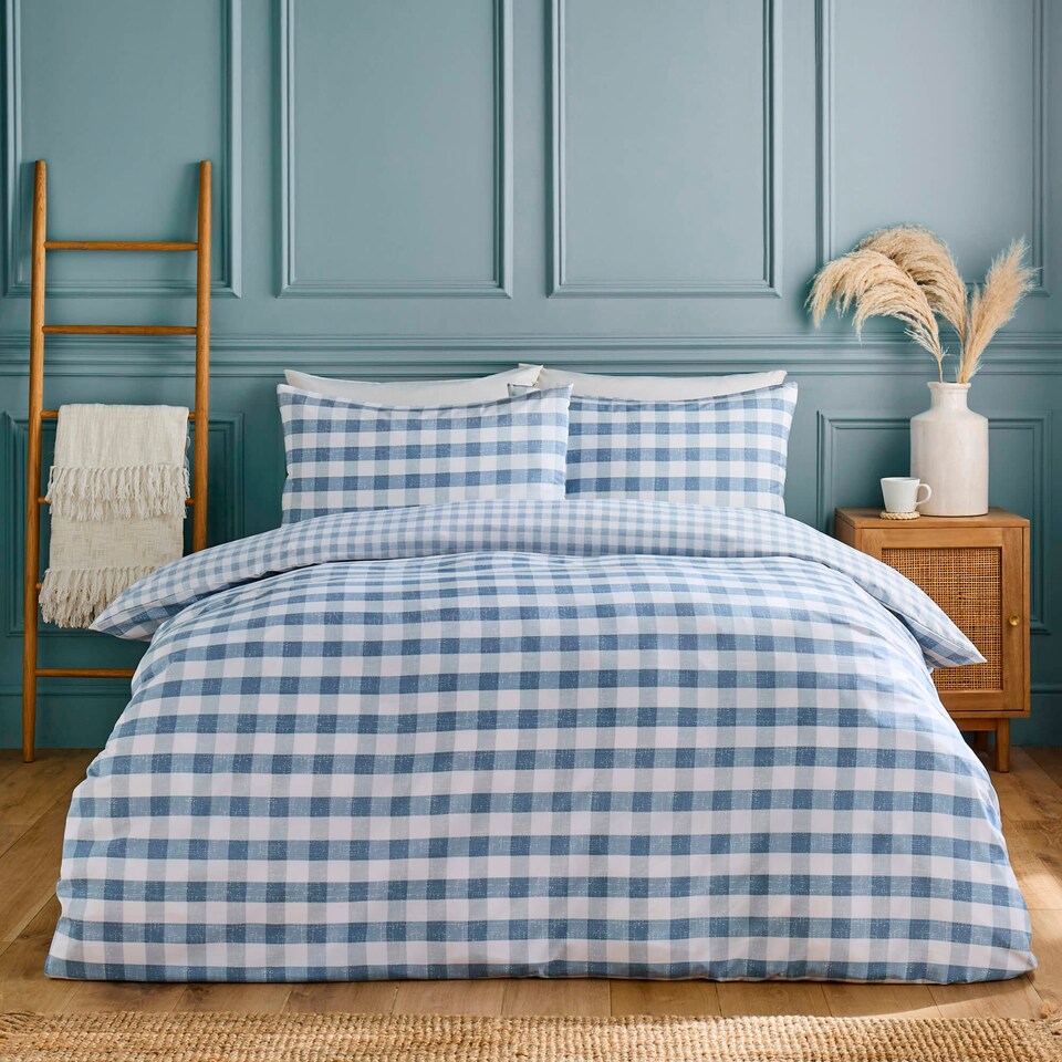 image 1 of Silentnight Refresh Blue Check Duvet Set King