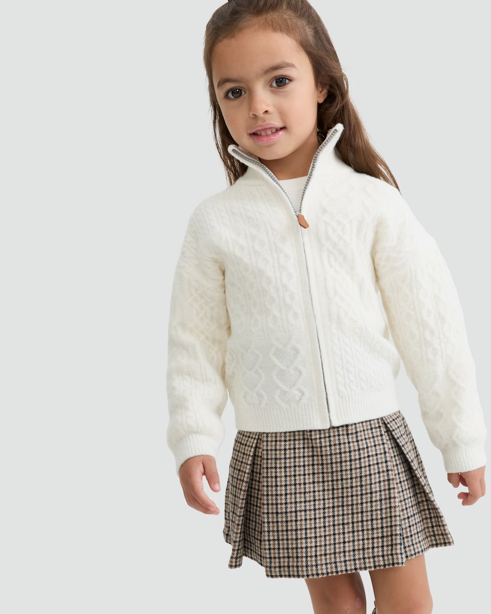 image 1 of F&F x Samantha Faiers Cable Knit Zip Jacket in Cream