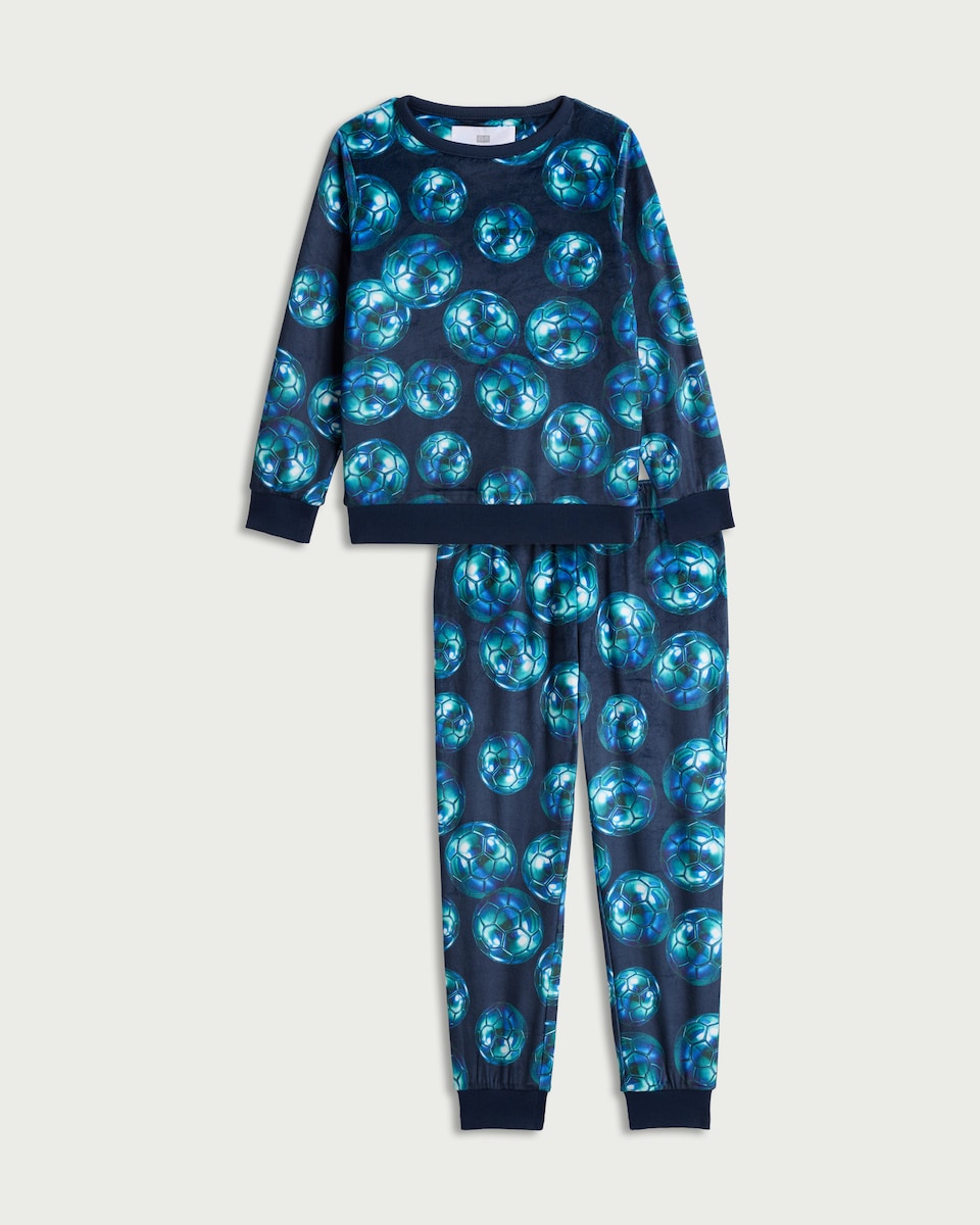 F&F Boys Fleece Football Print Pyjama Set in Navy
