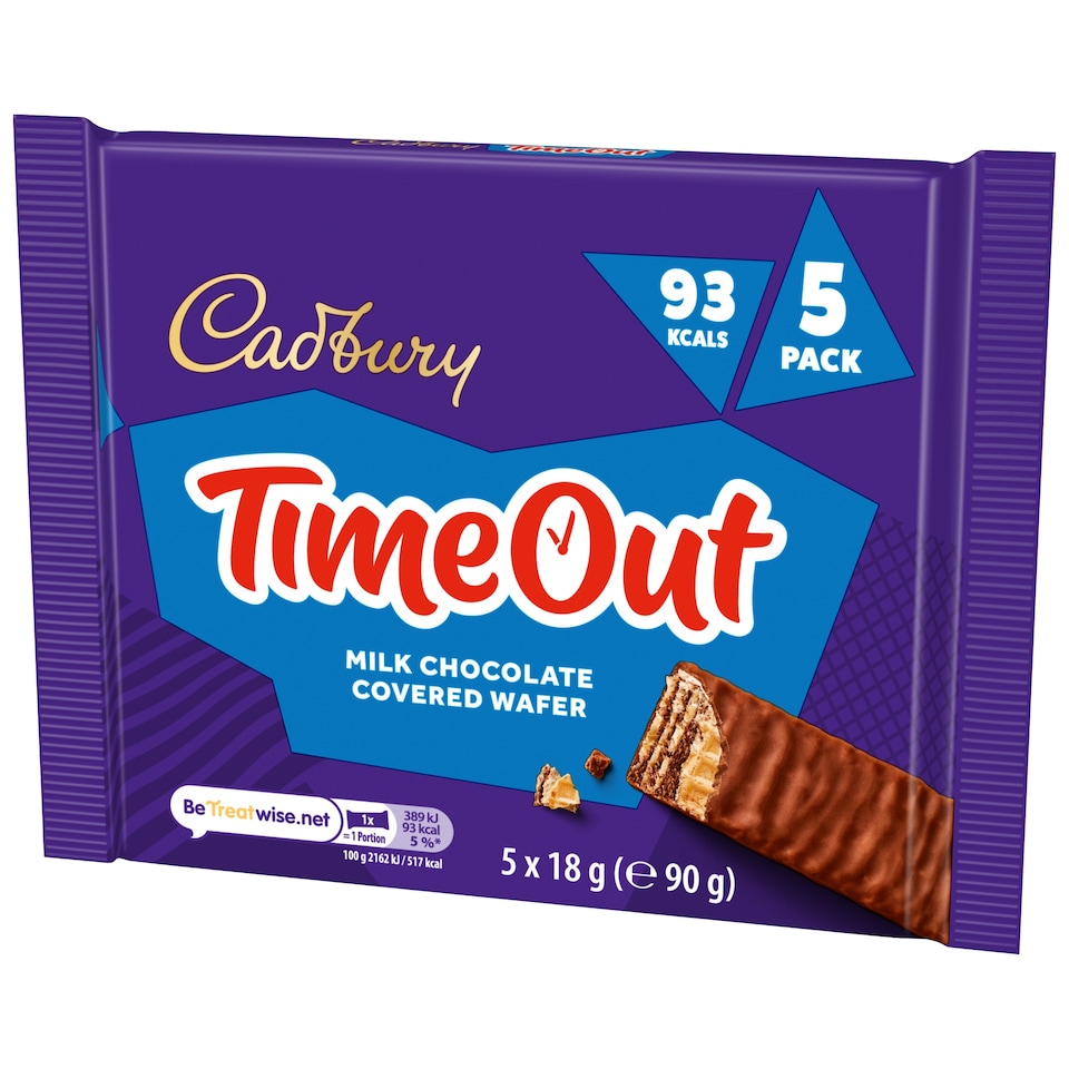 image 1 of Cadbury Time out Milk chocolate covered Wafer 5x18g