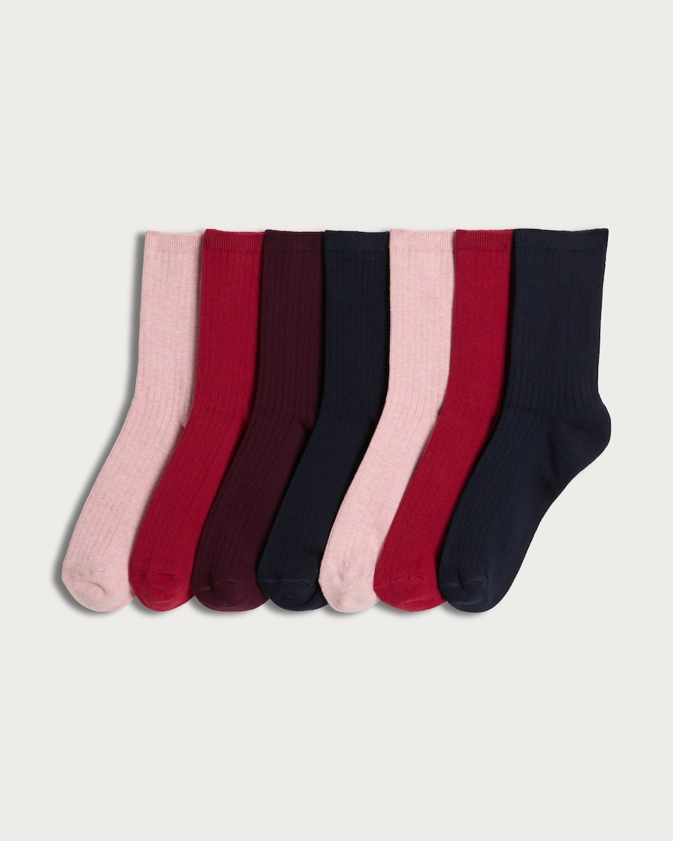 F&F 7-Pack Cotton Rich Ribbed Ankle Socks  in Pink