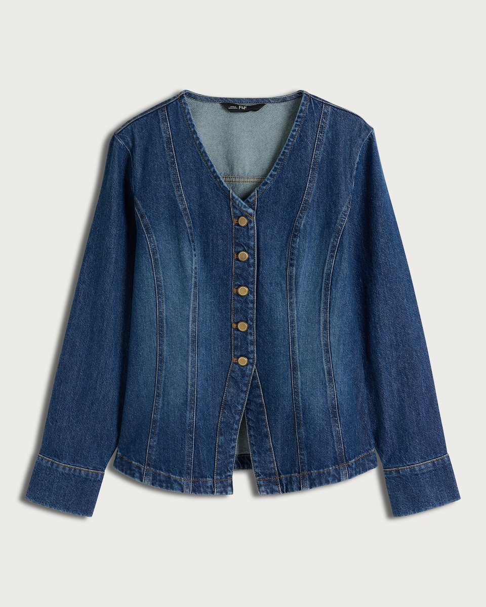 image 1 of The F&F Edit Seam Detail Button Up Denim Shirt in Blue