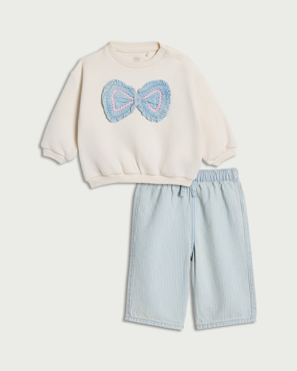 F&F Baby 2-Piece Bow Sweatshirt and Jeans Set in Cream