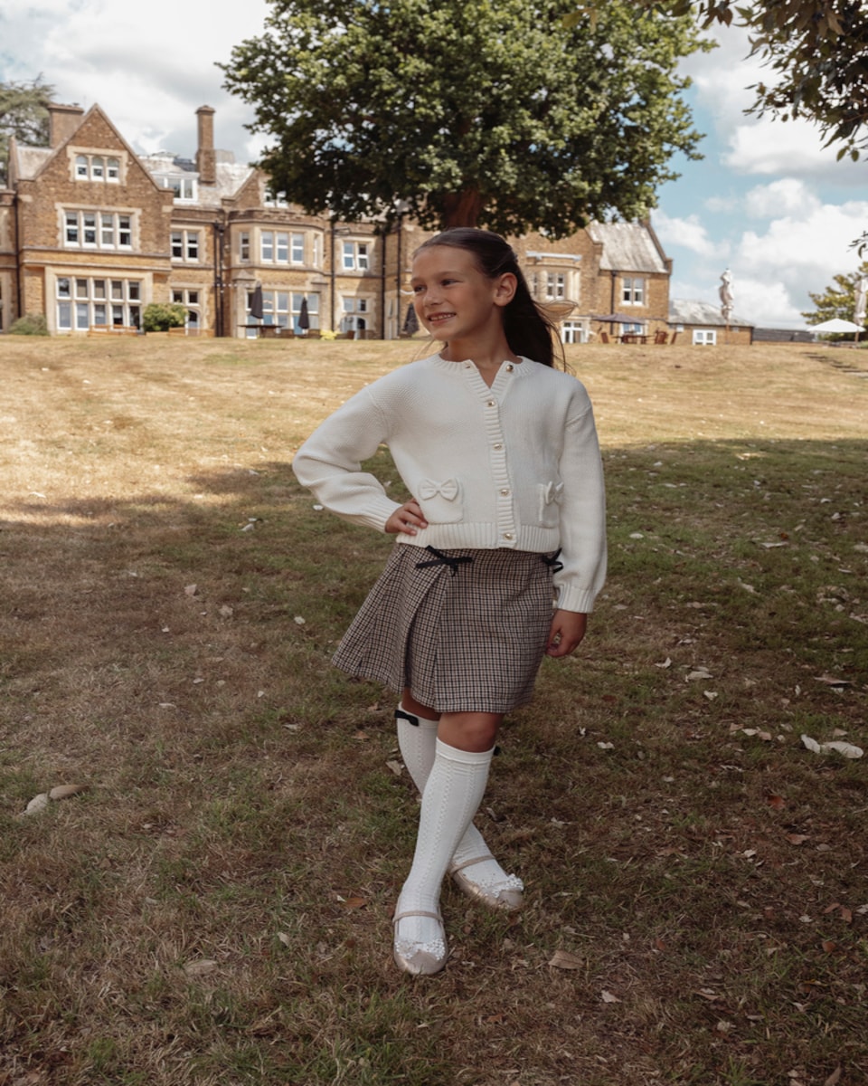 image 1 of F&F x Samantha Faiers Check Print Skort and Cable Knit Socks in Multi