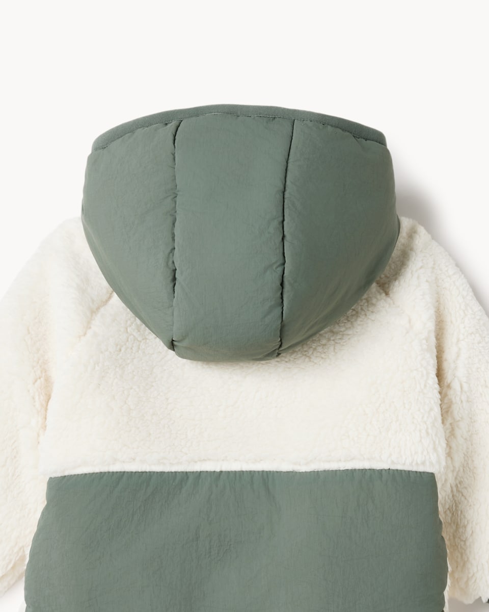 image 1 of F&F Baby Borg Hooded Jacket in Cream