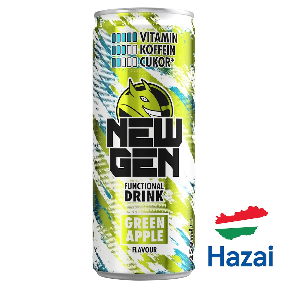 New Gen zöldalmaízű, koffeintartalmú, szénsavas, alkoholmentes ital 250 ml  1. kép