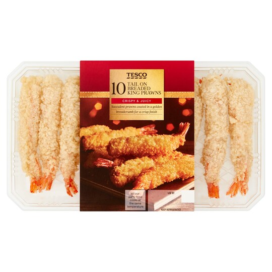 Tesco 10 Tail On Breaded King Prawns 130G Tesco Groceries