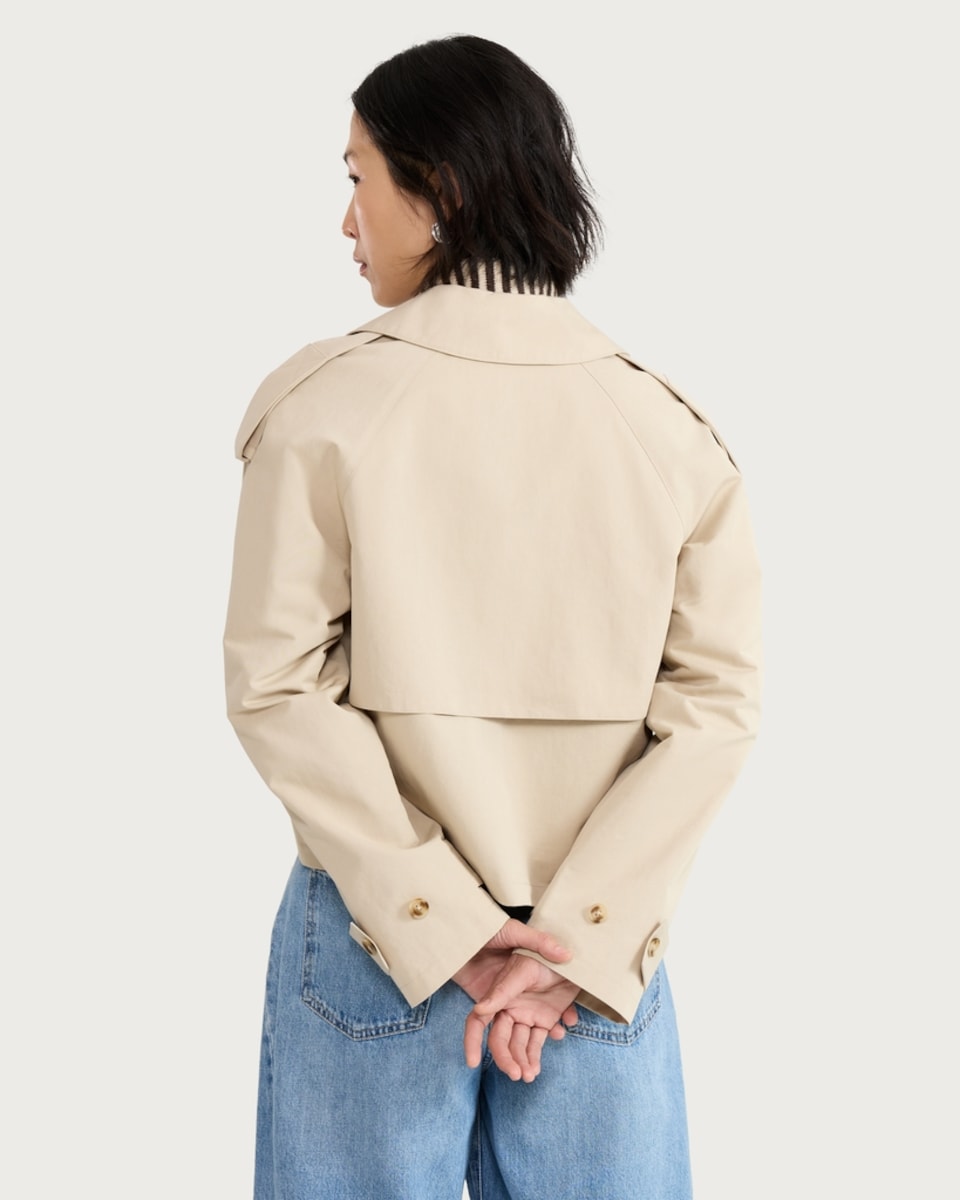 image 1 of F&F Double Breasted Cropped Trench Jacket in Neutral
