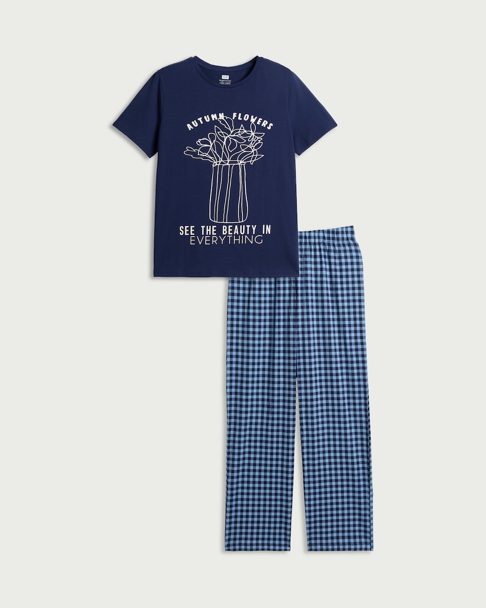 image 1 of F&F Pure Cotton Floral Print Pyjama Set in Navy