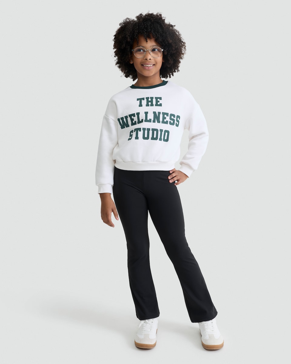image 1 of F&F Girls Active Cotton Rich The Wellness Studio Slogan Sweatshirt in White