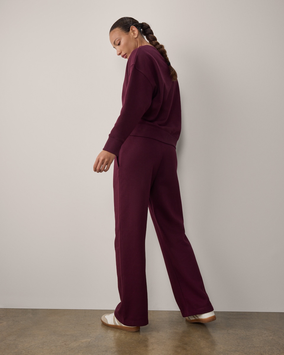 image 1 of F&F Cotton Rich Wide Leg Joggers in Burgundy