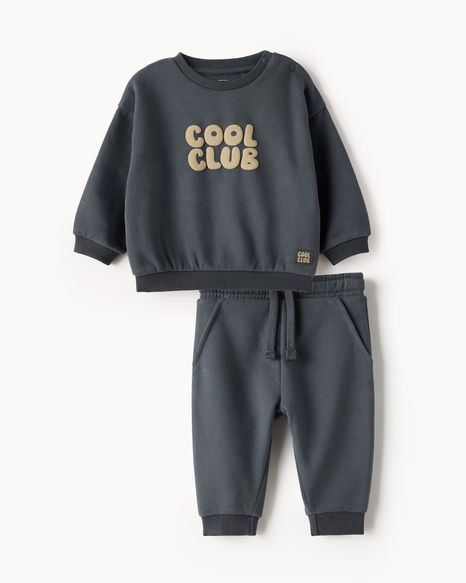 F&F Baby Cotton Rich Cool Club Sweatshirt and Joggers Set in Navy