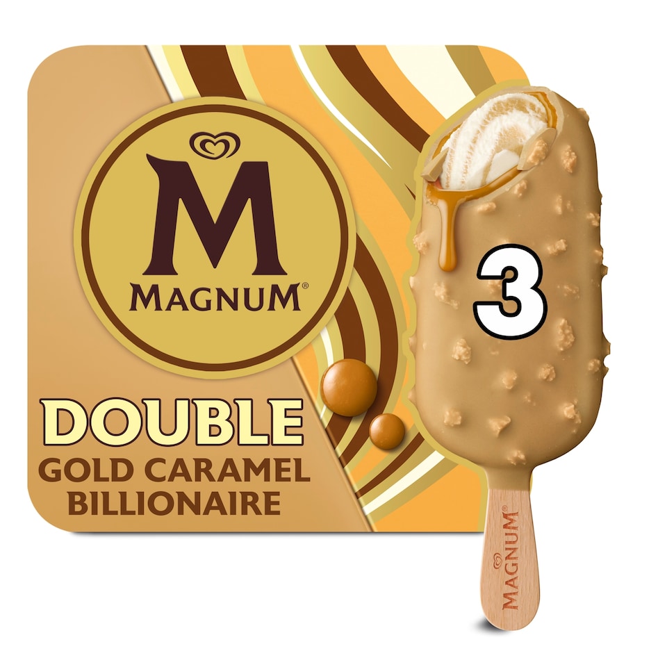 image 1 of Magnum Double Gold Caramel Billionaire Ice Cream Sticks 3x85ml