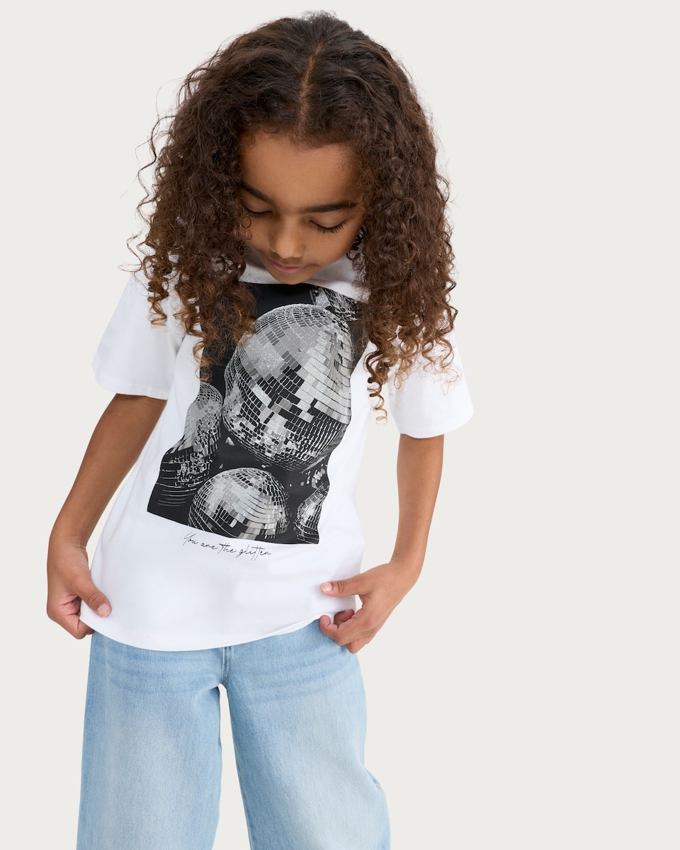 image 1 of F&F Girls Pure Cotton You Are the Glitter T-Shirt in White