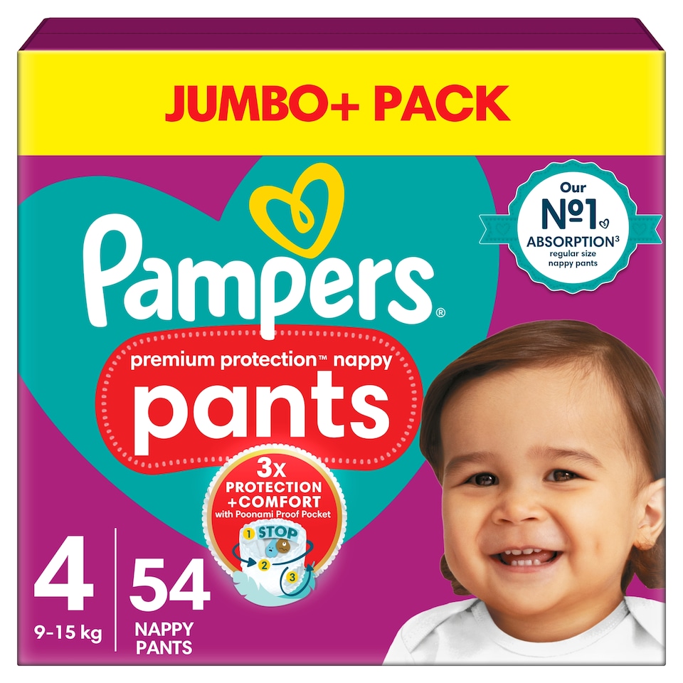 image 1 of Pampers Premium Protection 54 Nappy Pants Size 4