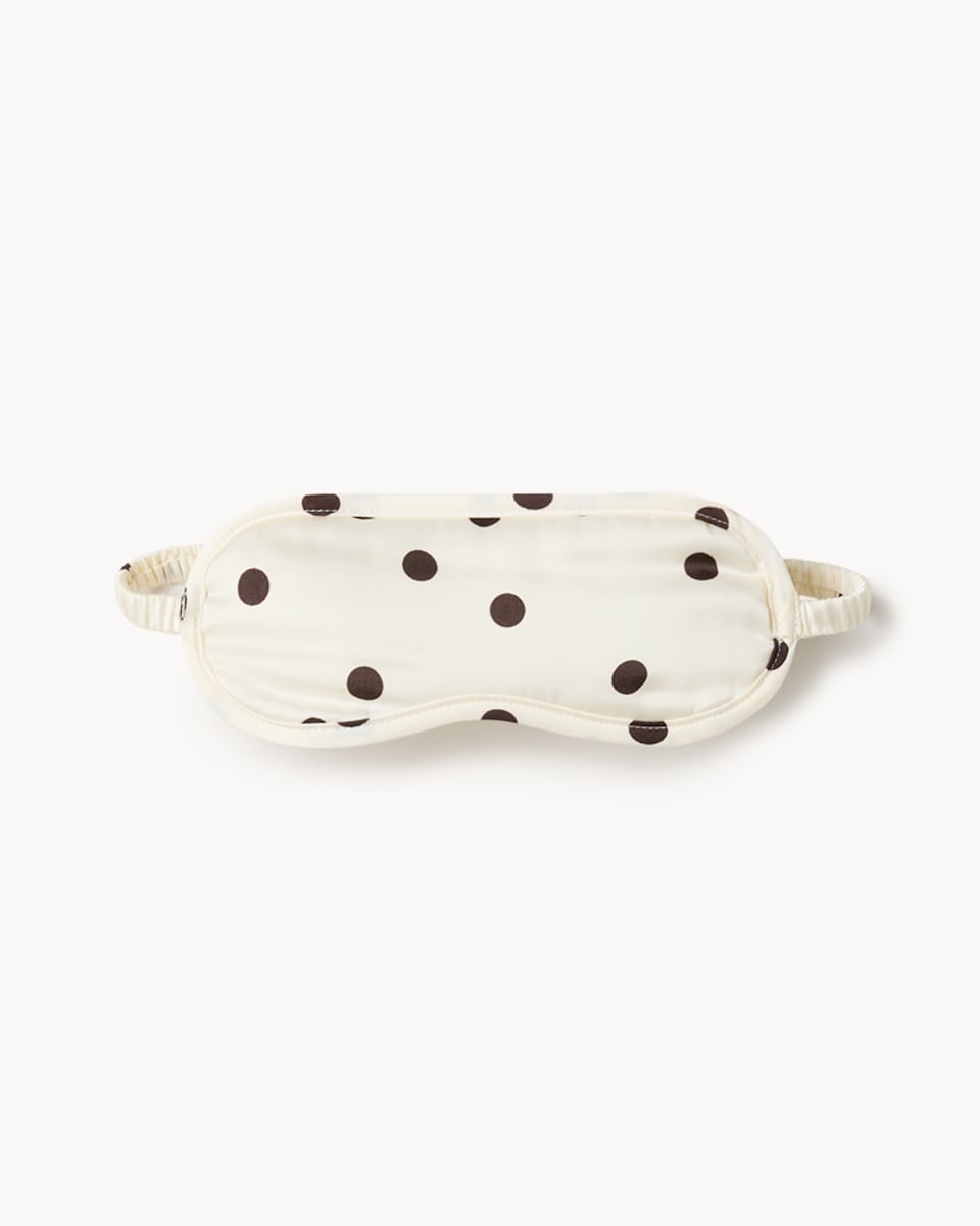 image 1 of F&F Girls 3-Piece Satin Polka Dot Pyjama Set with Eye Mask in Cream