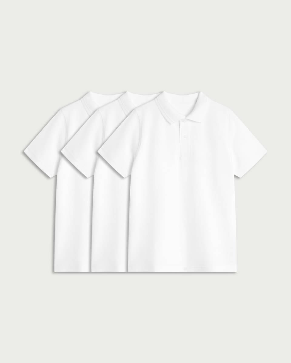 image 1 of F&F School Boys 3-Pack Pure Cotton Regular Fit Polo Shirts in White
