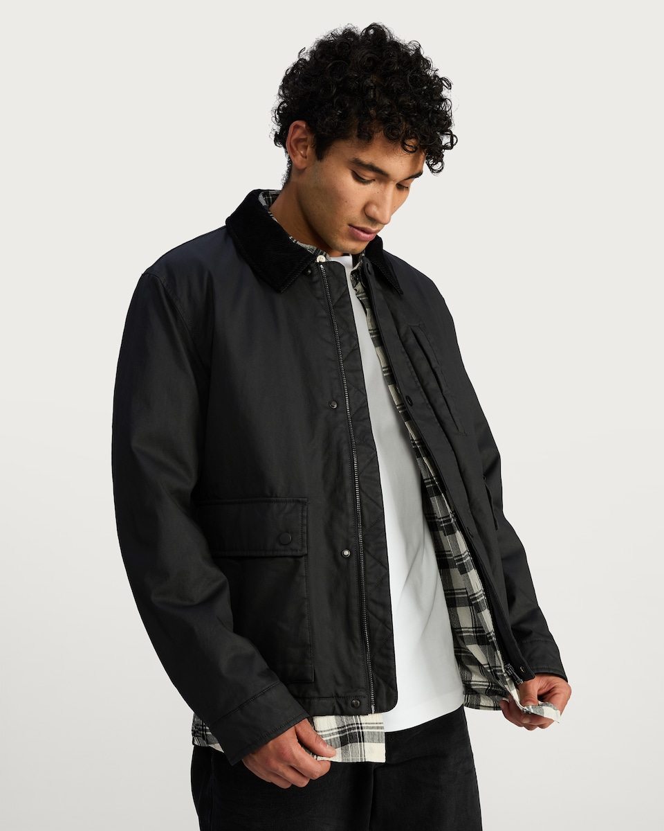 image 1 of F&F Corduroy Collar Shower Resistant Jacket in Black