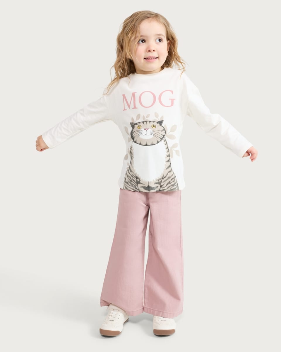 image 1 of Judith Kerr Mog Pure Cotton Long Sleeved Top in Cream